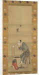Woman Spinning Silk, dated 1790 by Hokusai