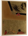 Three Men Looking at Framed Lacquer Drawing by Shibata Zeshin