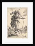 A gentleman, seen from behind, walking towards the right with a cane and wearing a plumed …, 1629 by Abraham Bosse