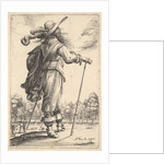 A gentleman, seen from behind, walking towards the right with a cane and wearing a plumed …, 1629 by Abraham Bosse