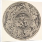 Arion on a Dolphin surrounded by a Border decorated with Sea Creatures, from a Set of…, 1580-1600 by Adriaen Collaert