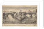 Plate 37: view of the church of San Bartolomeo all'Isola on Tiber Island, Rome, flanked by…, 1606 by Aegidius Sadeler II