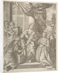 The mystic marriage of Saint Catherine who sits at center with the Christ child, angels wi…, 1585 by Agostino Carracci