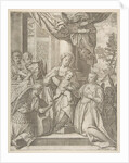 The mystic marriage of Saint Catherine who sits at center with the Christ child, angels wi…, 1585 by Agostino Carracci