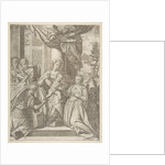 The mystic marriage of Saint Catherine who sits at center with the Christ child, angels wi…, 1585 by Agostino Carracci