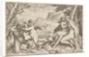 Love Conquers All, in a struggle with a satyr Amor places his right kn…, 1599 by Agostino Carracci