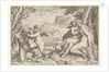 Love Conquers All, in a struggle with a satyr Amor places his right kn…, 1599 by Agostino Carracci