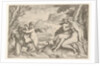 Love Conquers All, in a struggle with a satyr Amor places his right kn…, 1599 by Agostino Carracci