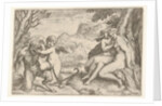 Love Conquers All, in a struggle with a satyr Amor places his right kn…, 1599 by Agostino Carracci