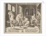 Plate 7: Psyche attended in her bath by nymphs, in the background right Psyche repr…, ca. 1520-36 by Agostino Veneziano