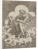 St. Matthew, seated on a cloud and dipping a quill into an inkwell held by an angel…, ca. 1518-20 by Agostino Veneziano