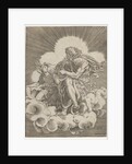 St. Matthew, seated on a cloud and dipping a quill into an inkwell held by an angel…, ca. 1518-20 by Agostino Veneziano
