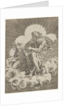 St. Matthew, seated on a cloud and dipping a quill into an inkwell held by an angel…, ca. 1518-20 by Agostino Veneziano