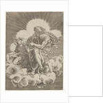 St. Matthew, seated on a cloud and dipping a quill into an inkwell held by an angel…, ca. 1518-20 by Agostino Veneziano
