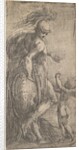 Mars standing at the left leaning on a shield, Cupid at the right, ca. 1542-46 by Andrea Schiavone