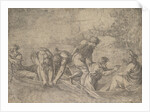 The miraculous draught of the fishes, Christ at the right accompanied by apostles in…, ca.1548-52 by Andrea Schiavone