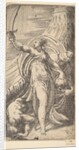 Judith her sword raised in her right hand, placing the head of Holofernes in the sa…, ca. 1542-45 by Andrea Schiavone