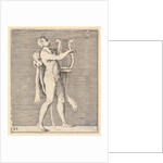 Hercules playing a lyre, a lionskin draped over his shoulder, published ca. 1599-1622 by Unknown