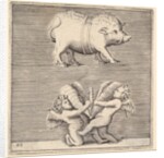 A Belted Pig and Two Cupids with a Butterfly, published ca. 1599-1622 by Unknown