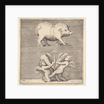 A Belted Pig and Two Cupids with a Butterfly, published ca. 1599-1622 by Unknown