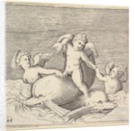 Three Cupids and Two Dolphins, published ca. 1599-1622 by Unknown