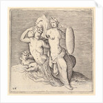 Woman with Shield Seated on Seamonster, published ca. 1599-1622 by Unknown