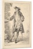 Standing man with his right hand resting on a basin, shown in three-quarters view with…, ca. 1710 by Jean-Antoine Watteau
