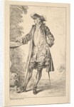 Standing man with his right hand resting on a basin, shown in three-quarters view with…, ca. 1710 by Jean-Antoine Watteau