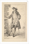Standing man with his right hand resting on a basin, shown in three-quarters view with…, ca. 1710 by Jean-Antoine Watteau
