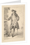 Standing man with his right hand resting on a basin, shown in three-quarters view with…, ca. 1710 by Jean-Antoine Watteau