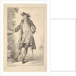 Standing man with his right hand resting on a basin, shown in three-quarters view with…, ca. 1710 by Jean-Antoine Watteau