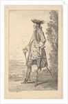 Man walking and carrying a cane in his right hand, shown in three-quarters view with h…, ca. 1710 by Jean-Antoine Watteau
