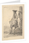 Man walking and carrying a cane in his right hand, shown in three-quarters view with h…, ca. 1710 by Jean-Antoine Watteau