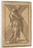 Saint Andrew standing in profile holding a large cross from a series of 'Twelve Apo…, ca. 1540-50 by Unknown