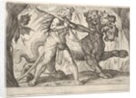 Hercules and Cerberus: Hercules grasps the collar of Cerberus, two demons appear at left…, 1608 by Antonio Tempesta
