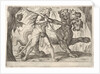 Hercules and Cerberus: Hercules grasps the collar of Cerberus, two demons appear at left…, 1608 by Antonio Tempesta
