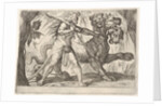 Hercules and Cerberus: Hercules grasps the collar of Cerberus, two demons appear at left…, 1608 by Antonio Tempesta