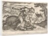 Hercules and the Boar of Erymanthus: Hercules holds down the boar's snout with his left ha…, 1608 by Antonio Tempesta
