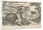 Hercules and the Boar of Erymanthus: Hercules holds down the boar's snout with his left ha…, 1608 by Antonio Tempesta