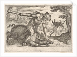 Hercules and the Boar of Erymanthus: Hercules holds down the boar's snout with his left ha…, 1608 by Antonio Tempesta