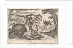 Hercules and the Boar of Erymanthus: Hercules holds down the boar's snout with his left ha…, 1608 by Antonio Tempesta