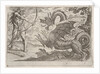 Hercules and the Serpent Ladon: Hercules draws his bow, the rearing serpent appears in pro…, 1608 by Antonio Tempesta