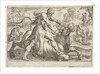 Hercules and Achelous: at center Hercules grasps the horns of a bull while pressing his ri…, 1608 by Antonio Tempesta