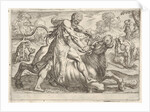Hercules and Achelous: at center Hercules grasps the horns of a bull while pressing his ri…, 1608 by Antonio Tempesta