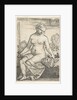Judith, seated nude with a sword in her right hand, gazing down at the head of Holofernes …, 1523 by Barthel Beham