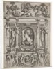 Bust of a woman in profile facing left, set in an elaborate frame with figures in n…, ca. 1540-80 by Battista del Moro