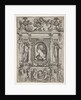 Bust of a woman in profile facing left, set in an elaborate frame with figures in n…, ca. 1540-80 by Battista del Moro