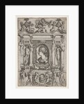 Bust of a woman in profile facing left, set in an elaborate frame with figures in n…, ca. 1540-80 by Battista del Moro