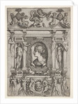 Bust of a woman in profile facing left, set in an elaborate frame with figures in n…, ca. 1540-80 by Battista del Moro