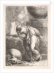 A young man, seen from behind and ascending a step towards the left, a cloak draped over h…, 1766 by Bossi